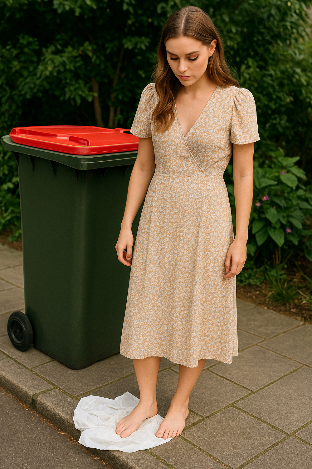 Woman getting rid of a snail in her garden