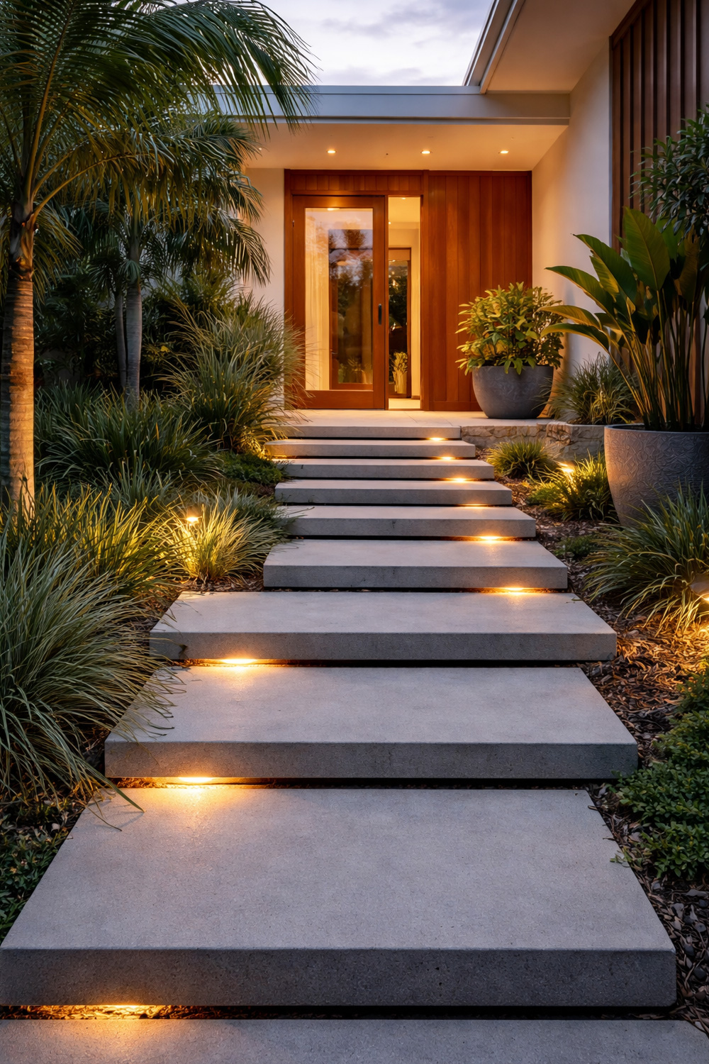 Entryway with floating stairs