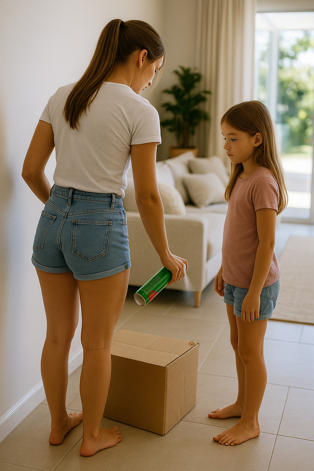 Parent spraying a spider