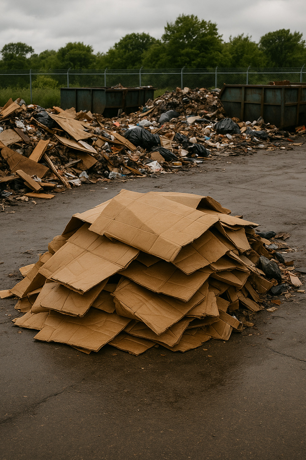 Crushed cardboard play fort dumped at the tip as landfill waste
