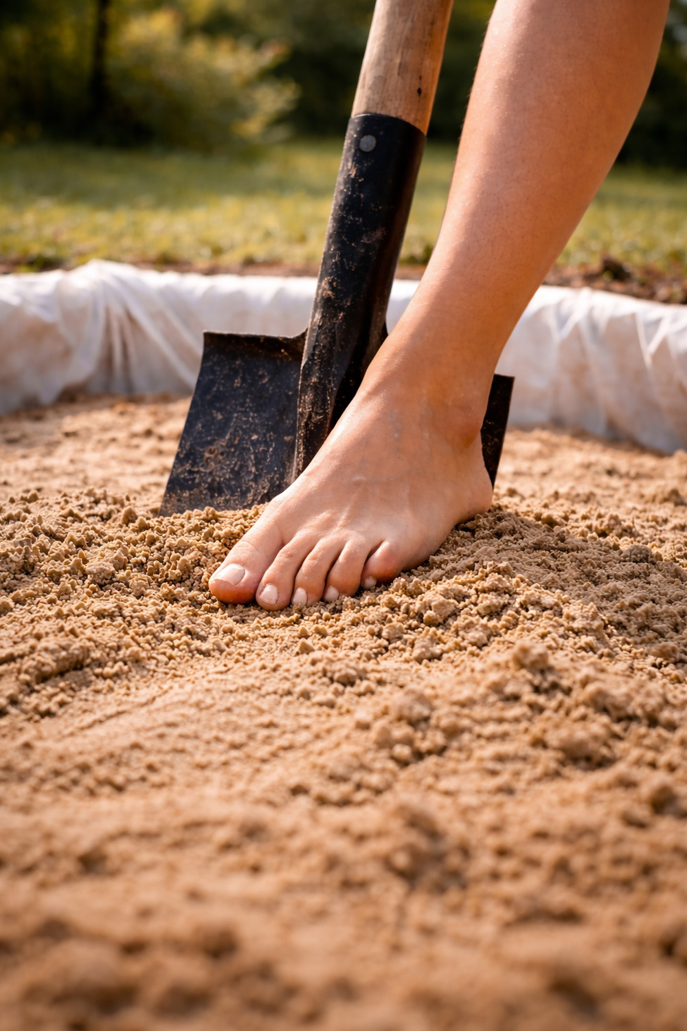 Woman doing pest control in a sandpit