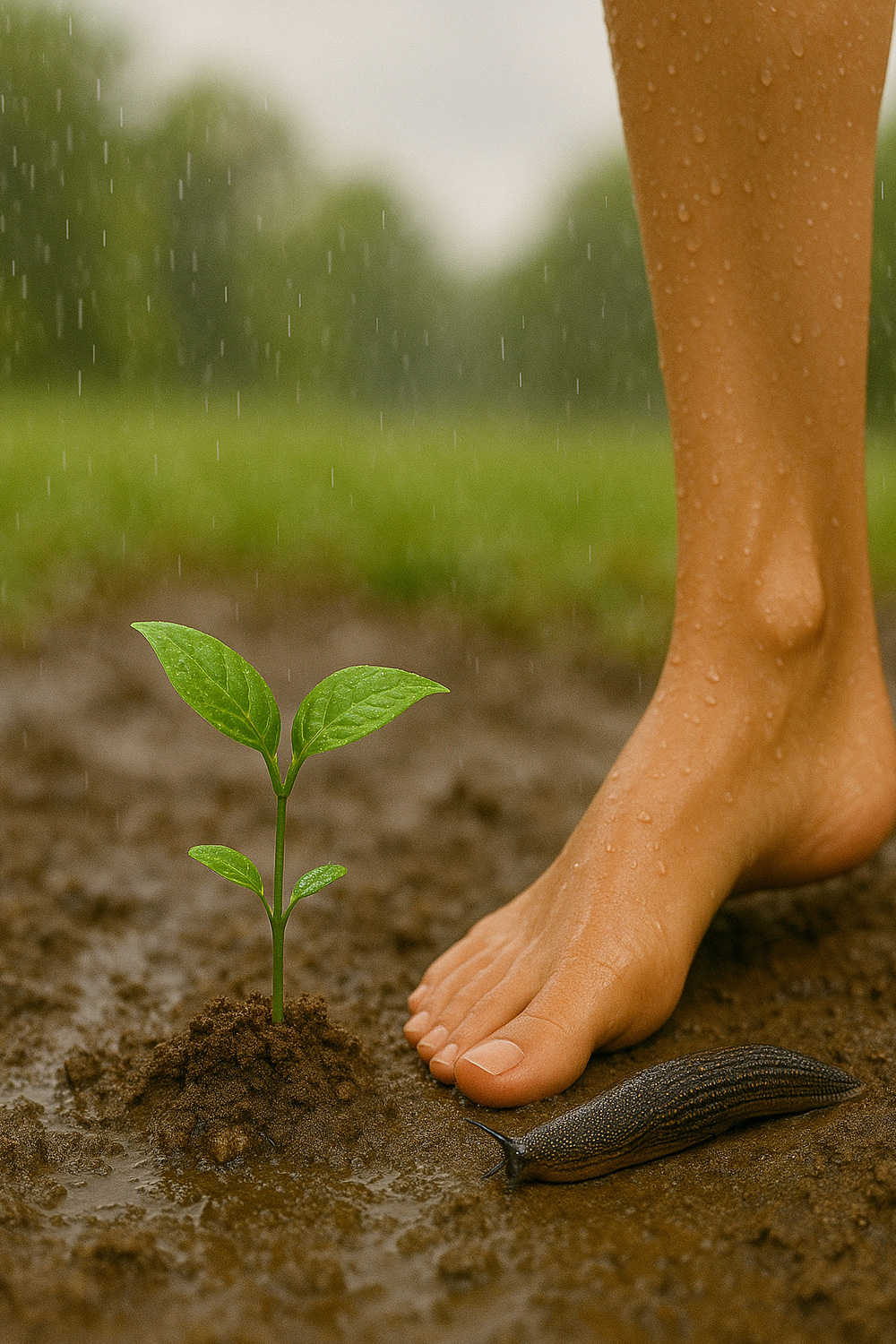 Woman standing next to a slug