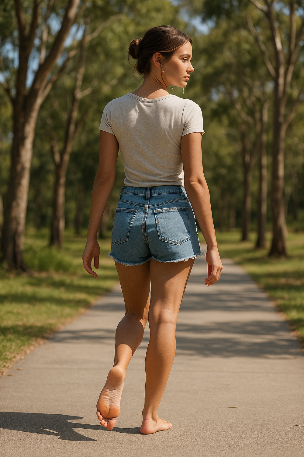Woman walking barefoot
