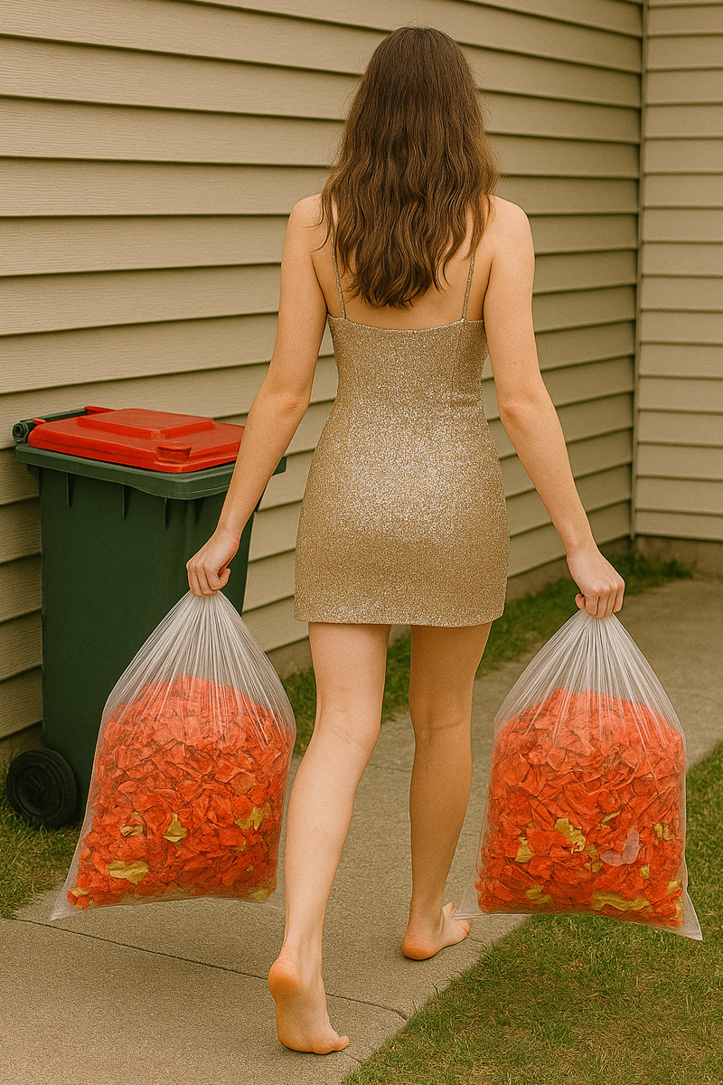 Bagged balloon fragments ready for disposal