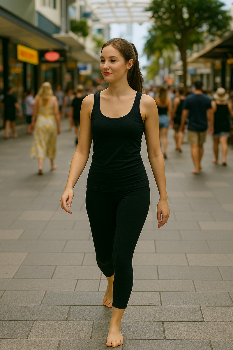 Walking barefoot through the shopping mall