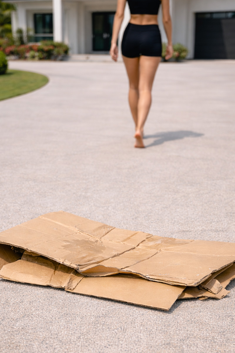 Woman preparing to dispose of a crushed cardboard box