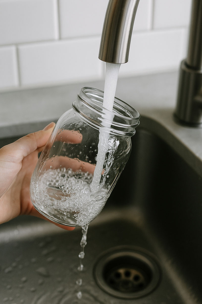 Rinsing a jar out for recycling