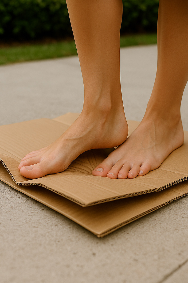 Woman folding a box that she just prepared for recycling
