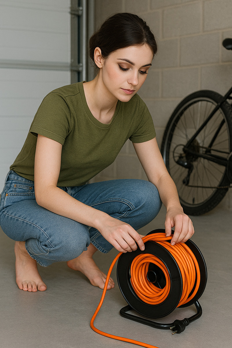 Person checking an electrical cord for damage and wear