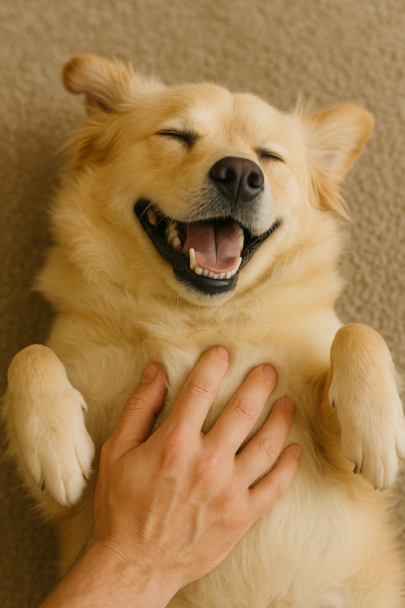 Dog getting a belly rub