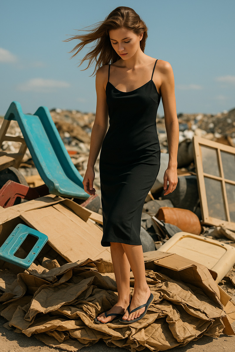 Crushed cardboard creation being unloaded at the tip for landfill disposal