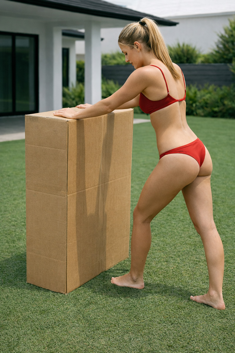 Placing a cardboard box on concrete for crushing