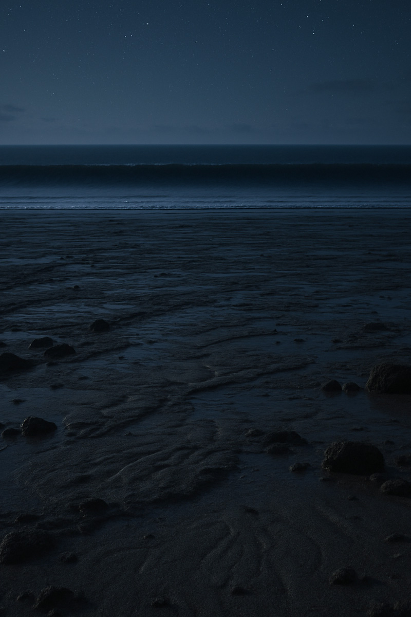 Exposed sea floor after the ocean suddenly draws back from the beach
