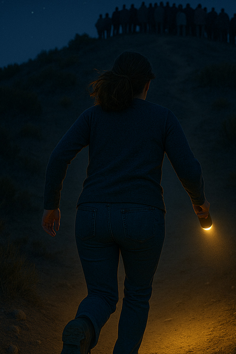 Person moving quickly away from the beach towards higher ground