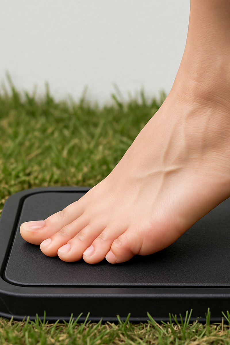 Woman pressing on water supply cover with her foot to lock the lid