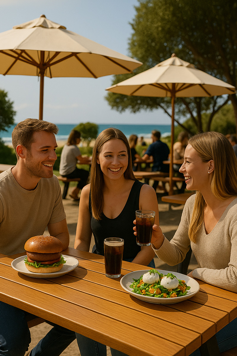 Friends enjoying a meal at a cafe