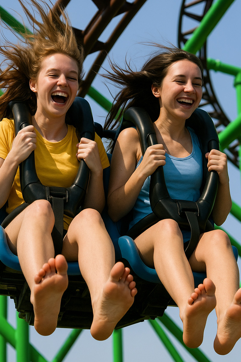 Two friends on a theme park ride